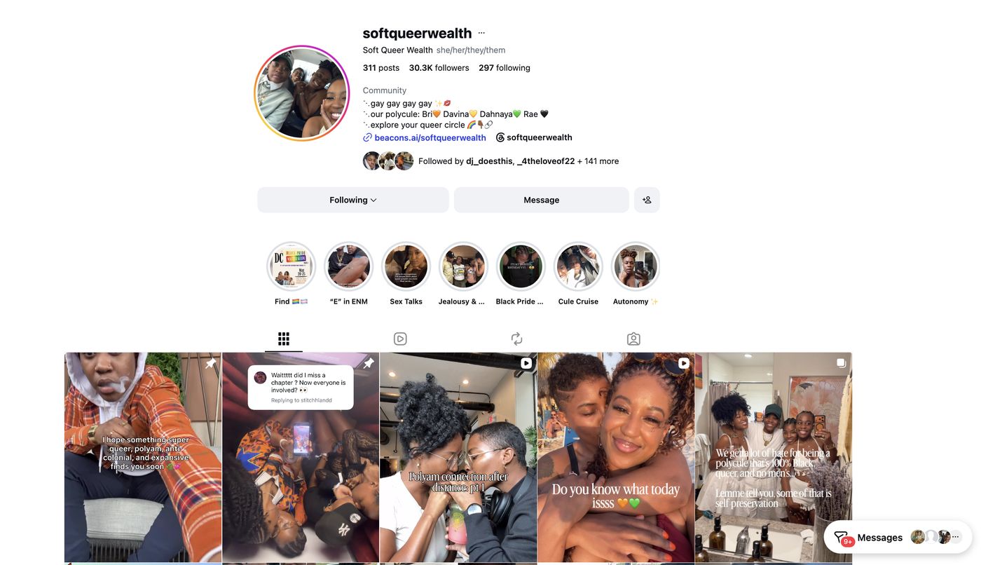 Soft Queer Wealth Instagram profile with 30.3K followers and story highlights